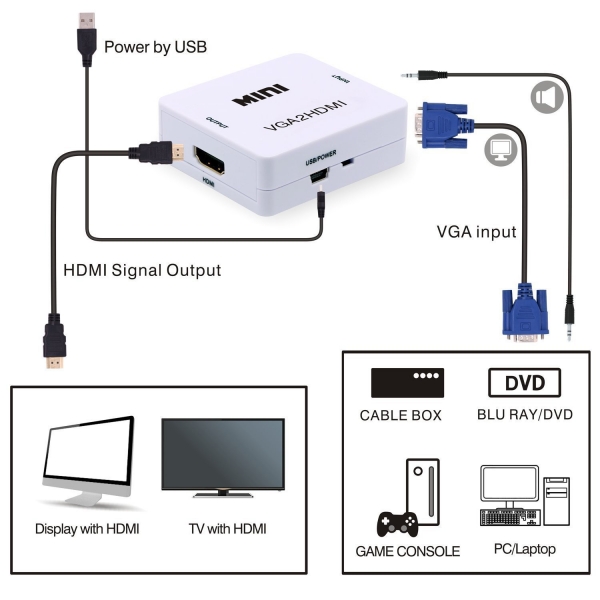 تبدیل وی جی ای به اچ دی ام ای-VGA toHDMI-Adaptor