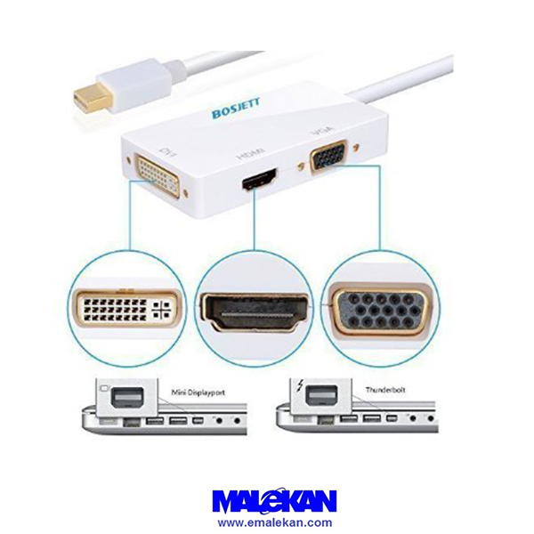 تبدیل مینی دیسپلی به اچ دی ام ای،دی وی ای، وی جی ای-Mini Display Port  to HDMI/ VGA /DVI Adaptor